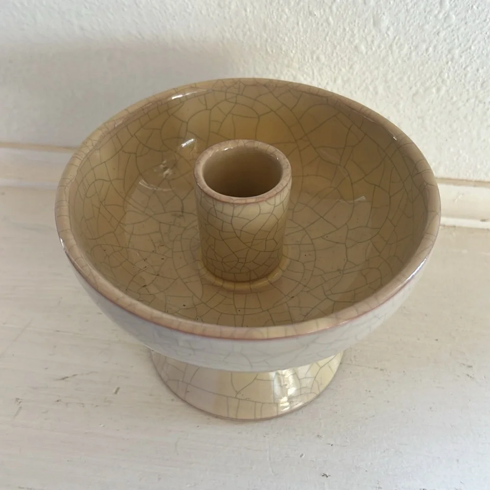 Unique crackle glaze candlestick holder ceramic